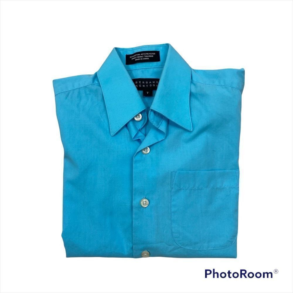 Bergamo New York Boys Blue Long Sleeved Button Down Shirt Size 7